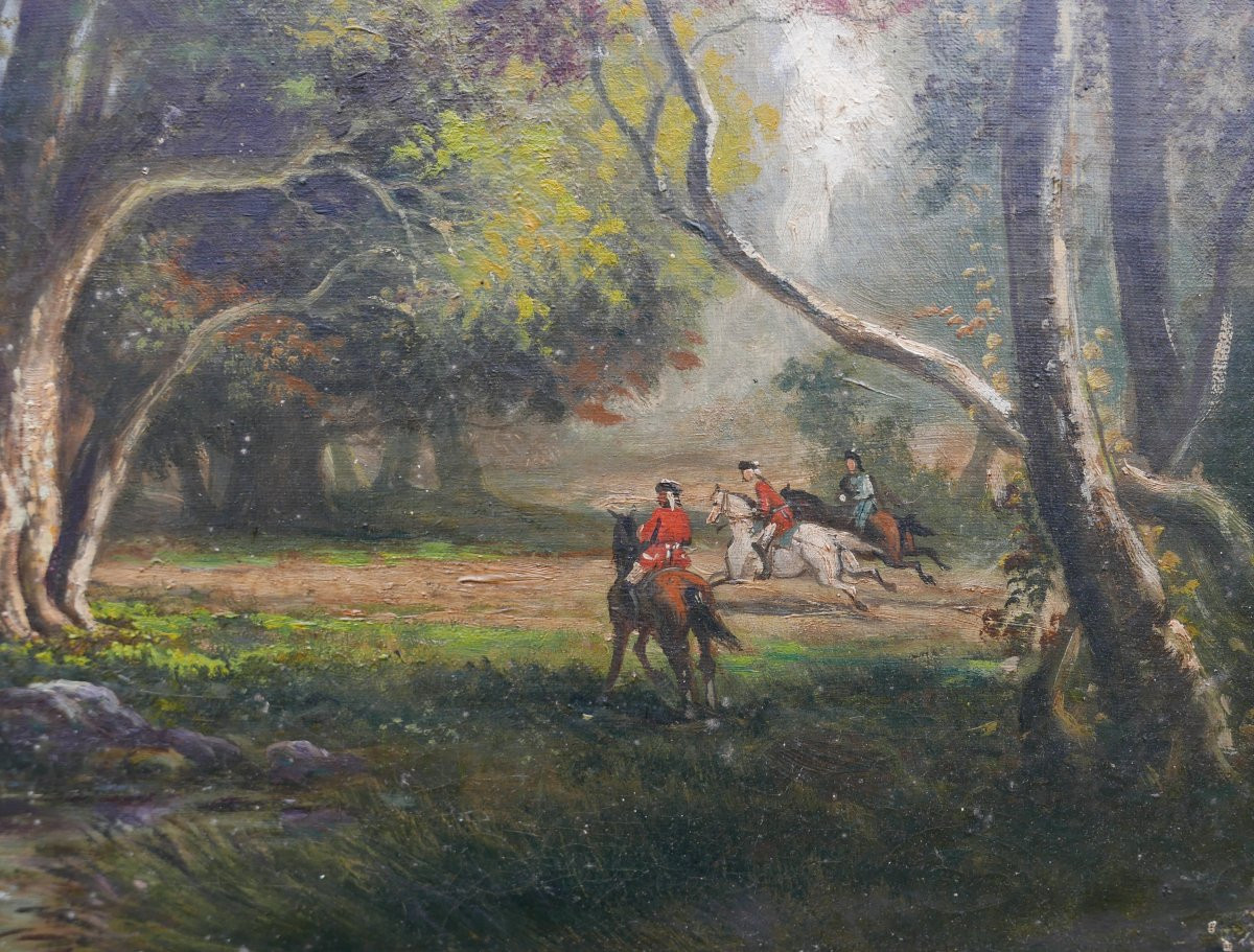 Tableau Scène de Genre Chasse à Courre au Cerf Huile/Toile XIXème Siècle-photo-4