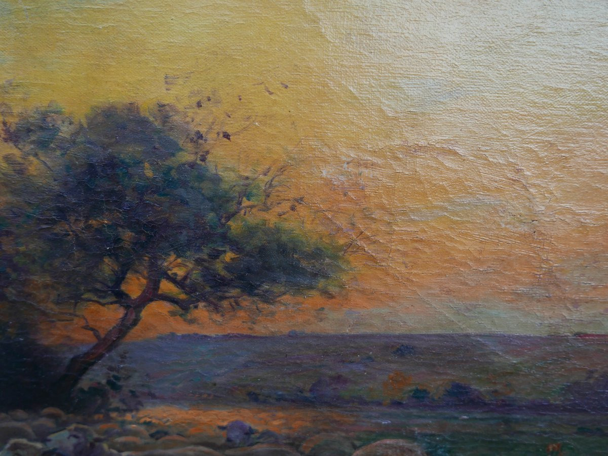 A. Derians, Landscape Painting, Shepherd And His Sheep, Oil On Canvas, Late 19th Century-photo-2