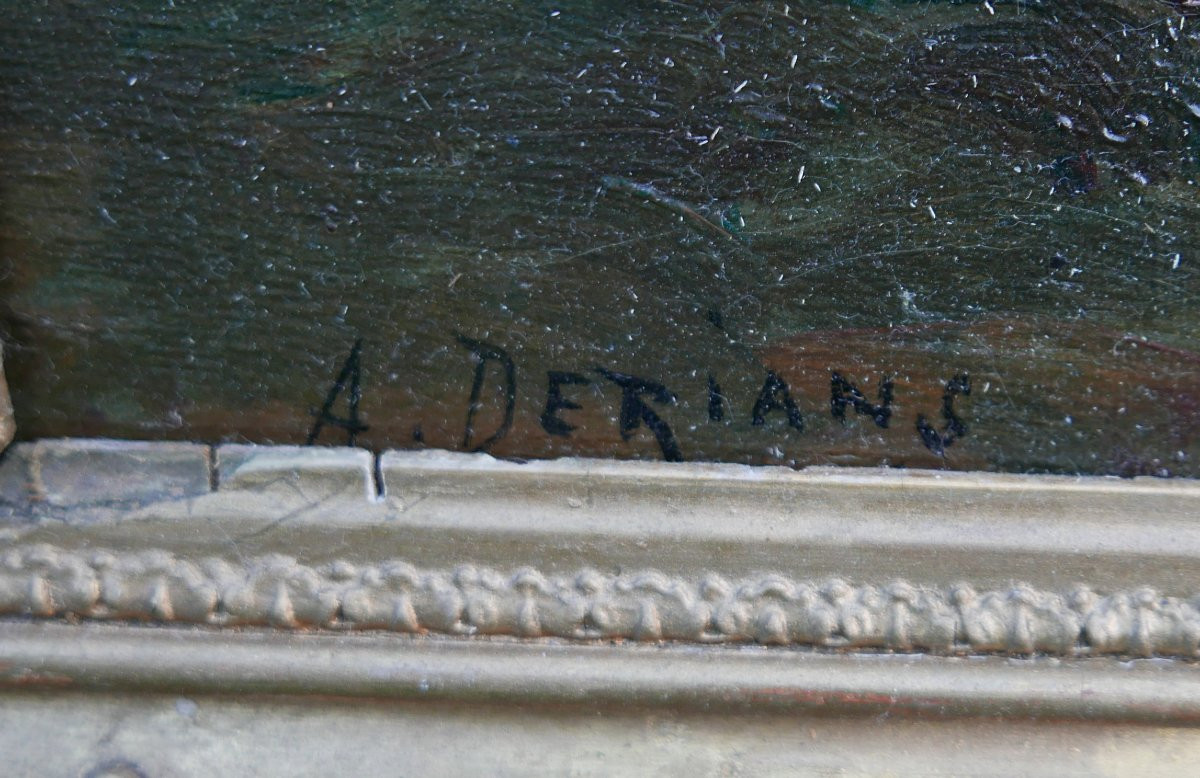 A. Derians, Landscape Painting, Shepherd And His Sheep, Oil On Canvas, Late 19th Century-photo-3