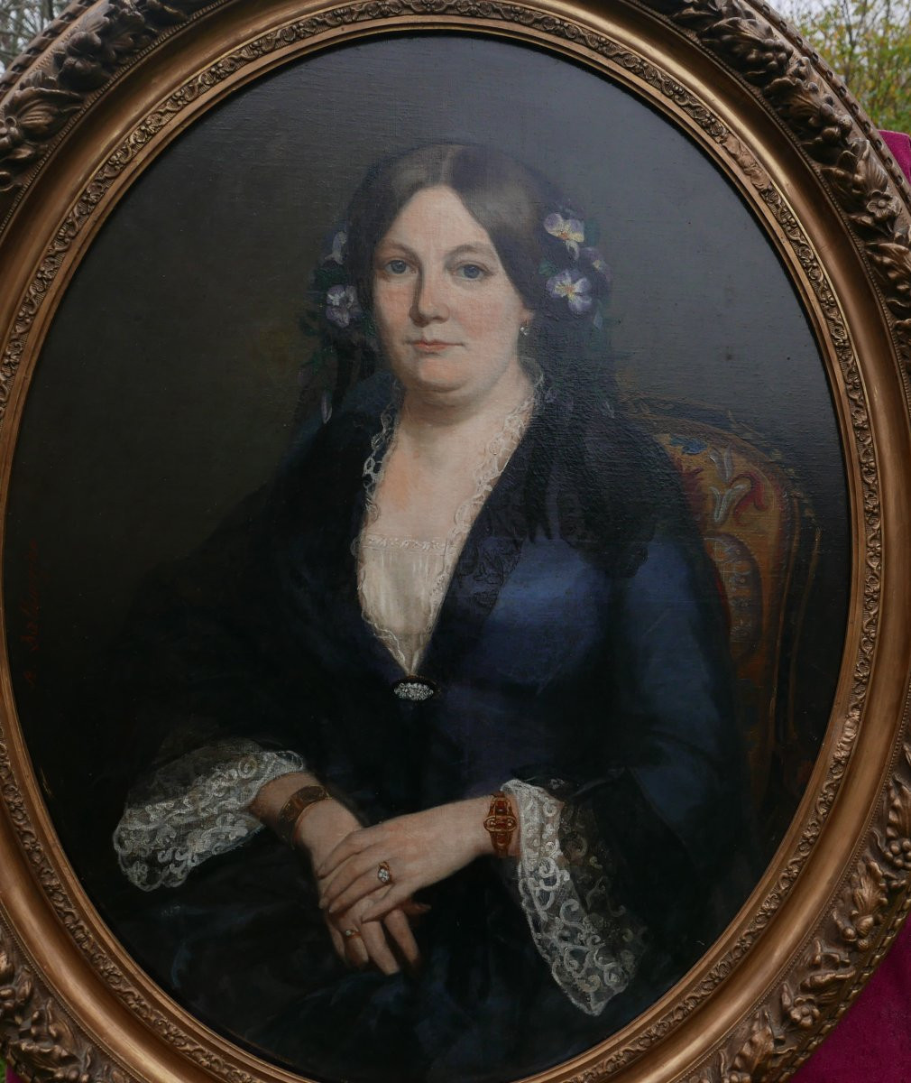 Portrait de Femme Ovale Epoque Second Empire Huile/Toile du XIXème siècle-photo-2