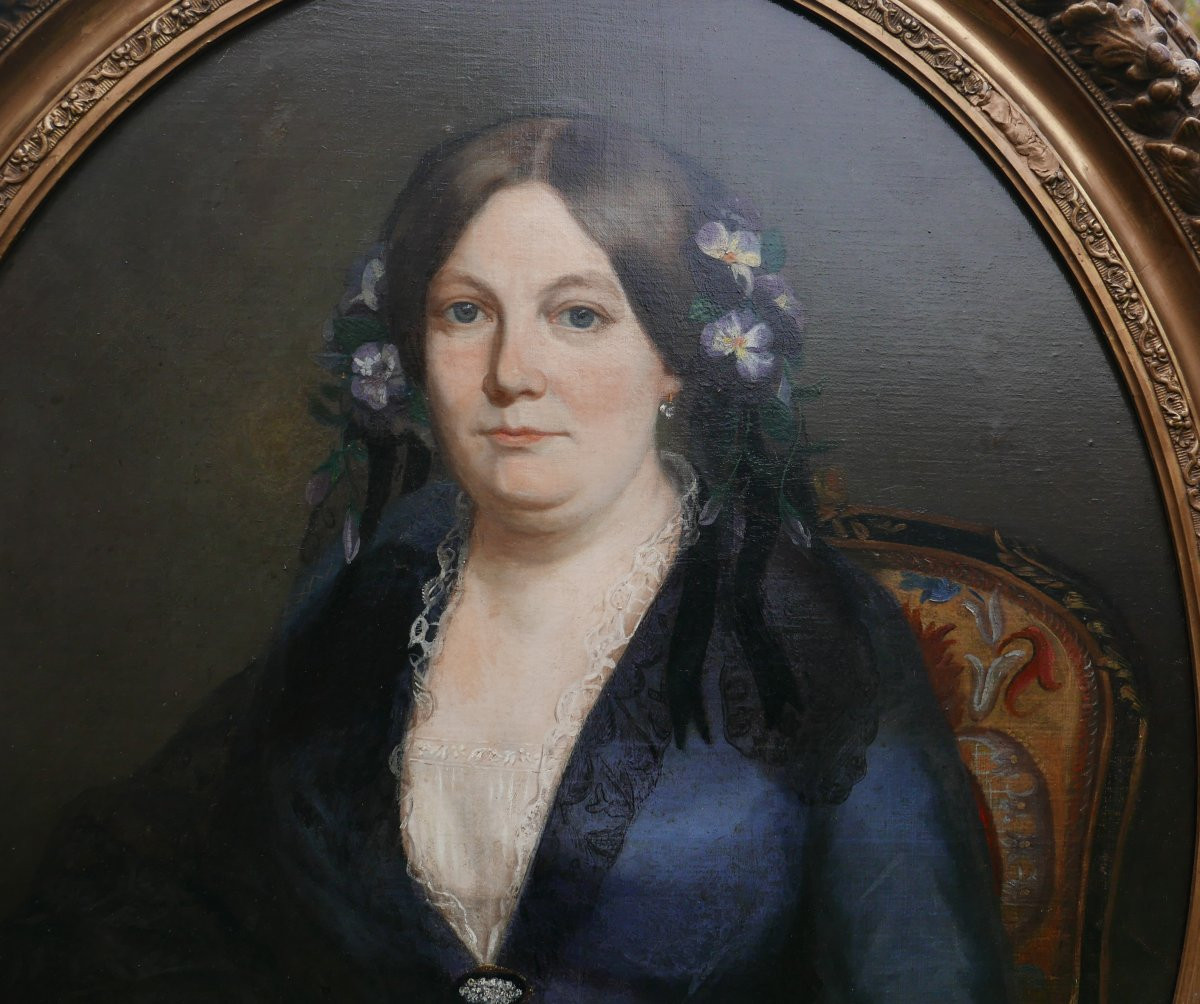 Portrait de Femme Ovale Epoque Second Empire Huile/Toile du XIXème siècle-photo-3
