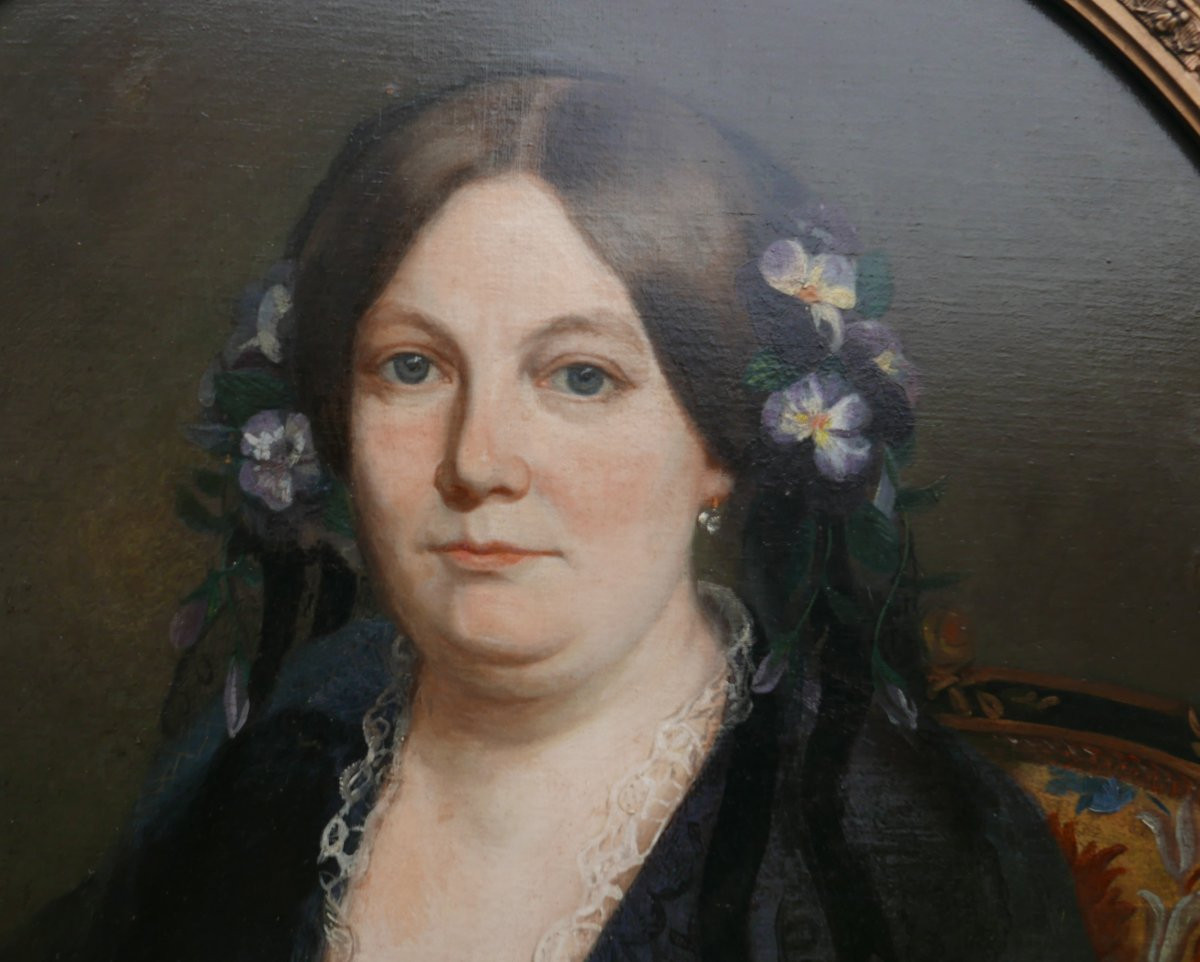 Portrait de Femme Ovale Epoque Second Empire Huile/Toile du XIXème siècle-photo-4