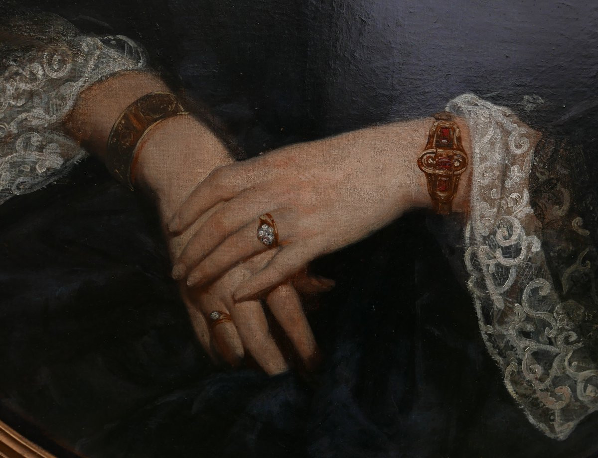 Portrait de Femme Ovale Epoque Second Empire Huile/Toile du XIXème siècle-photo-1