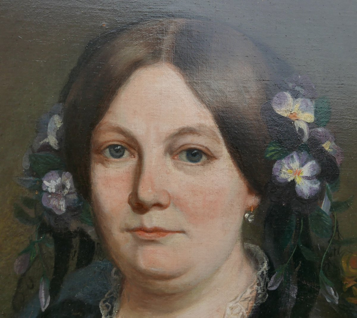 Portrait de Femme Ovale Epoque Second Empire Huile/Toile du XIXème siècle-photo-2