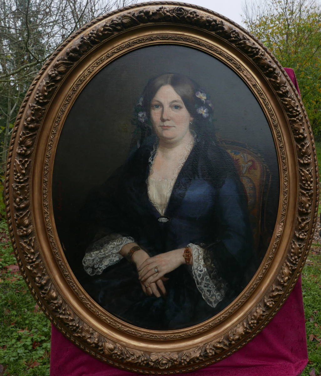 Portrait de Femme Ovale Epoque Second Empire Huile/Toile du XIXème siècle