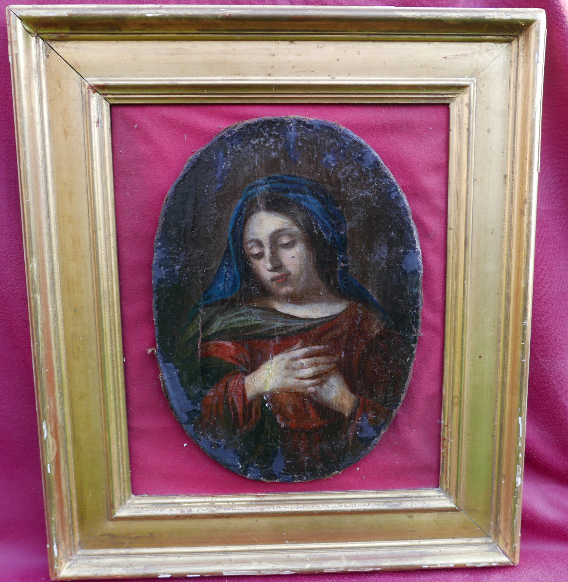 Portrait Of The Virgin Mary, French School, 17th Century, Oil On Canvas