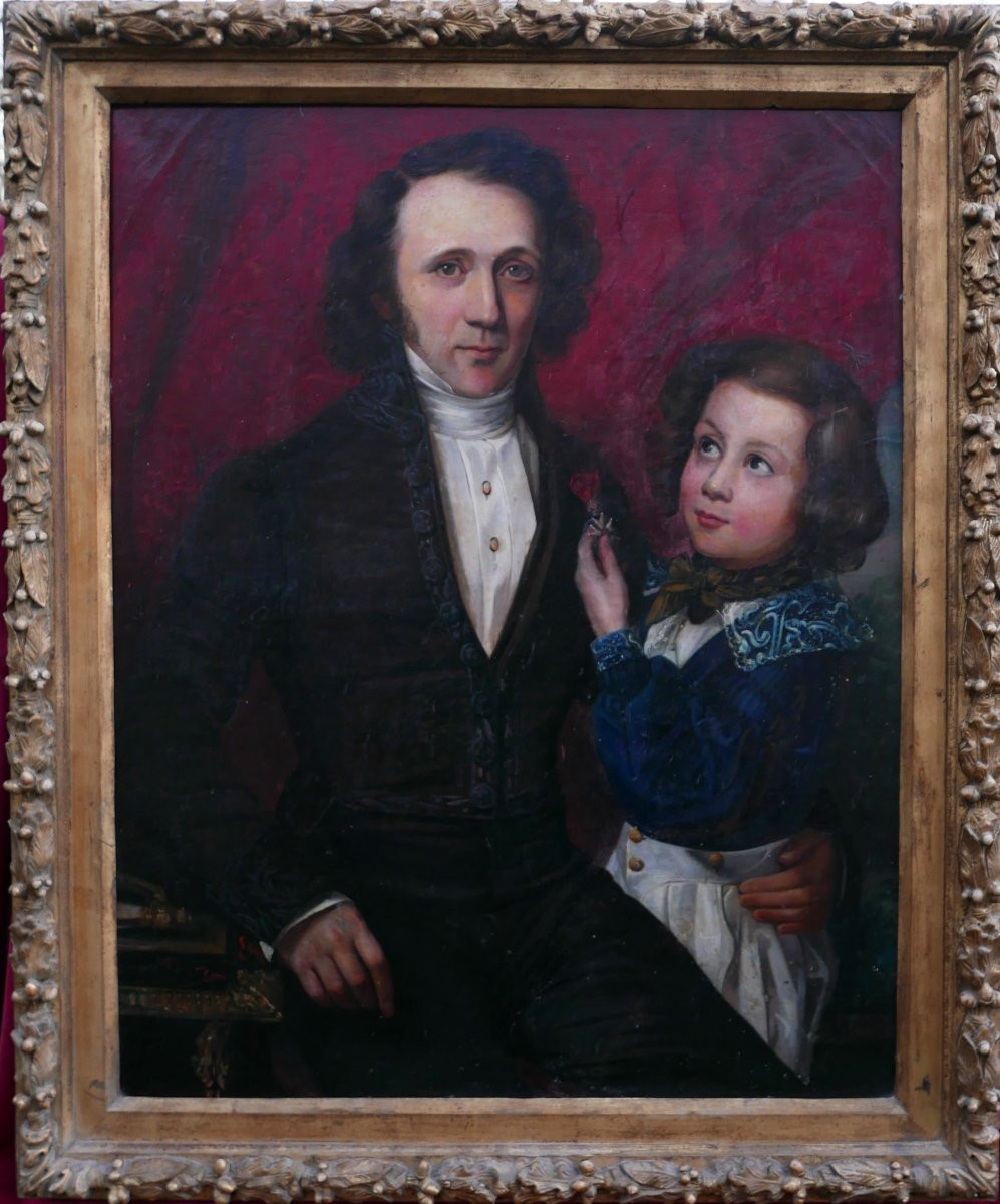 Portrait Of An Ambassador And His Son, 19th Century Oil On Canvas-photo-2