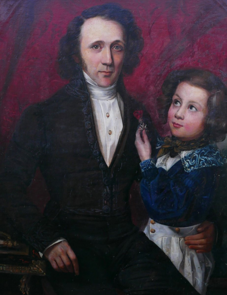 Portrait Of An Ambassador And His Son, 19th Century Oil On Canvas-photo-3