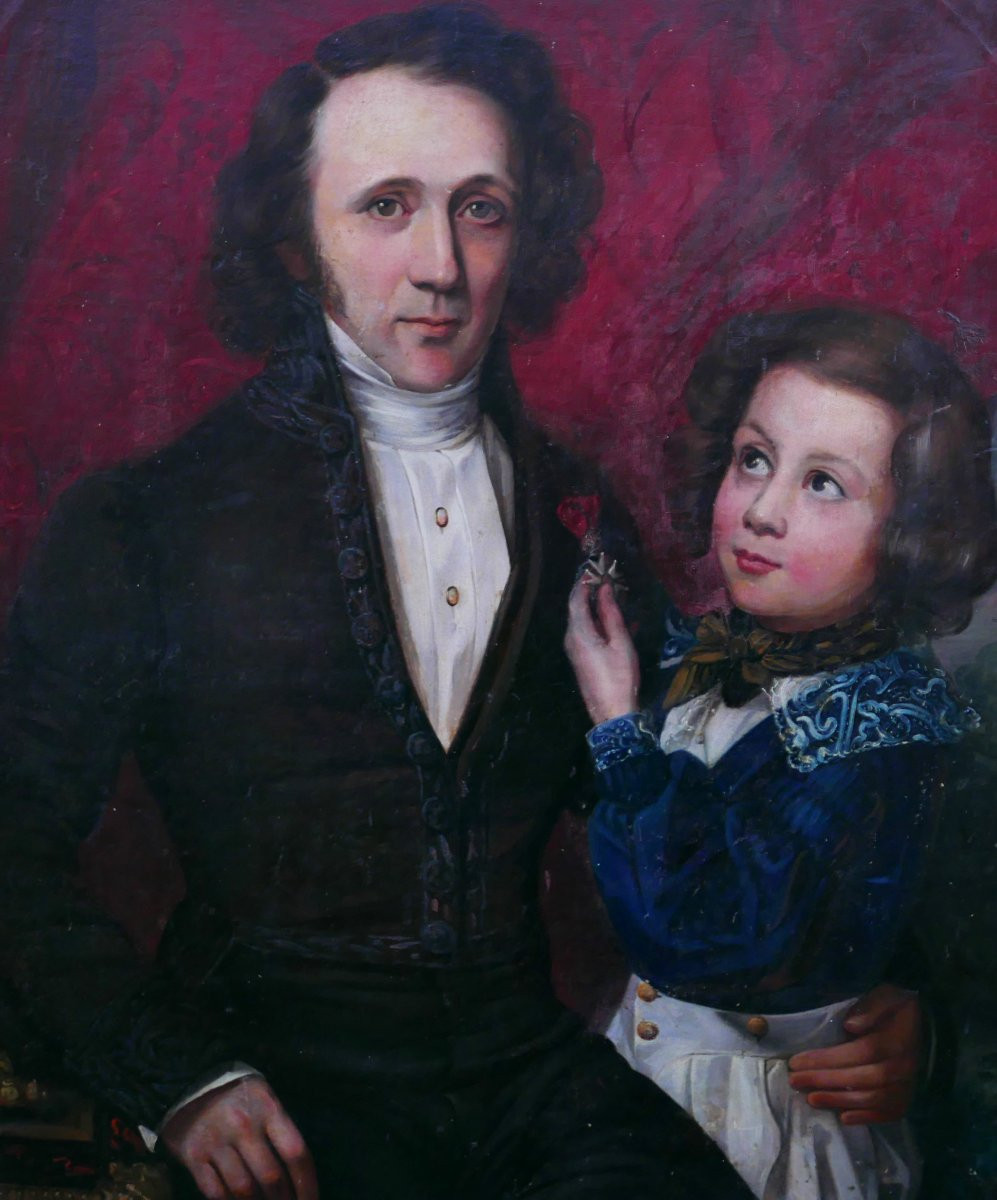 Portrait Of An Ambassador And His Son, 19th Century Oil On Canvas-photo-4