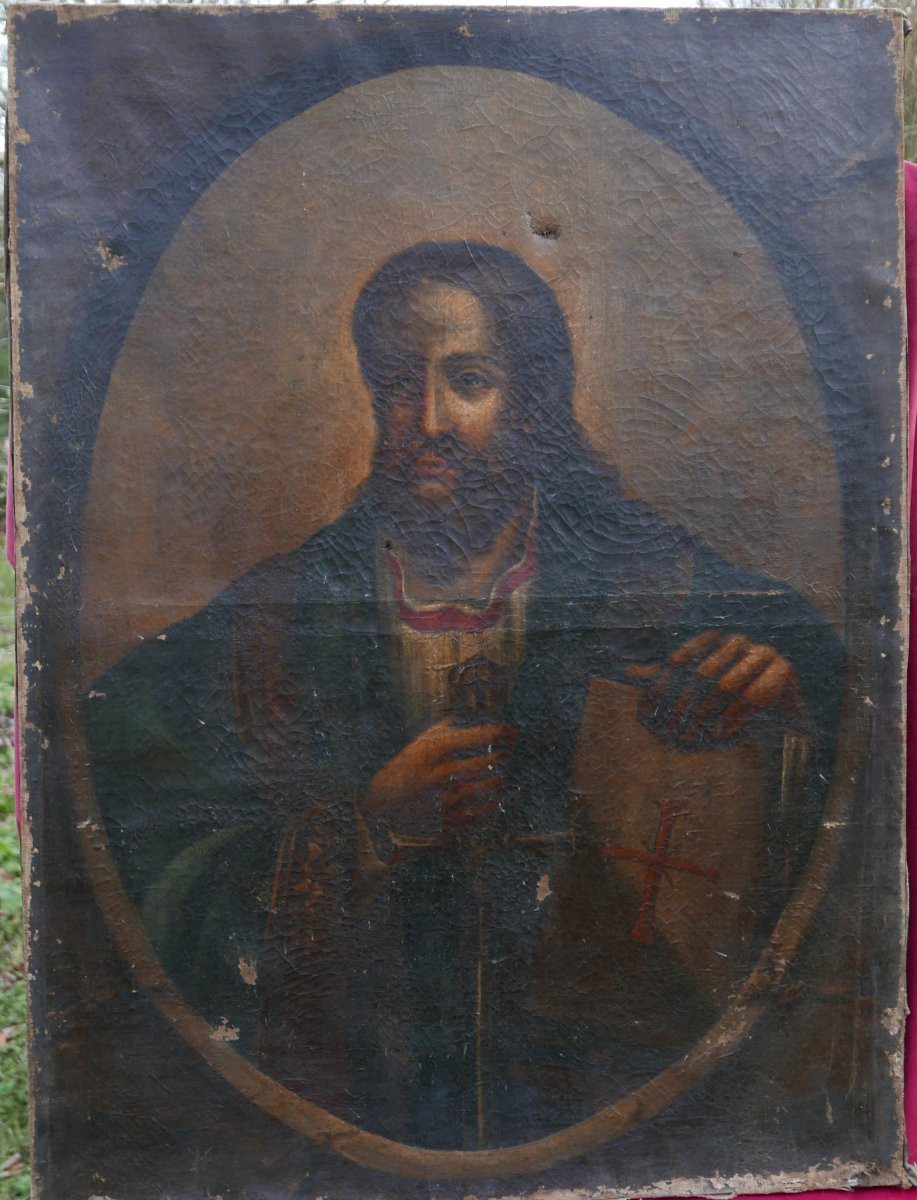 Large Portrait Of A Templar Man, Oil On Canvas, 18th Century-photo-2