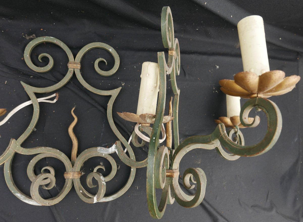 Paire d' Appliques en Fer Forgé Art Deco Vintage XXème Siècle-photo-3