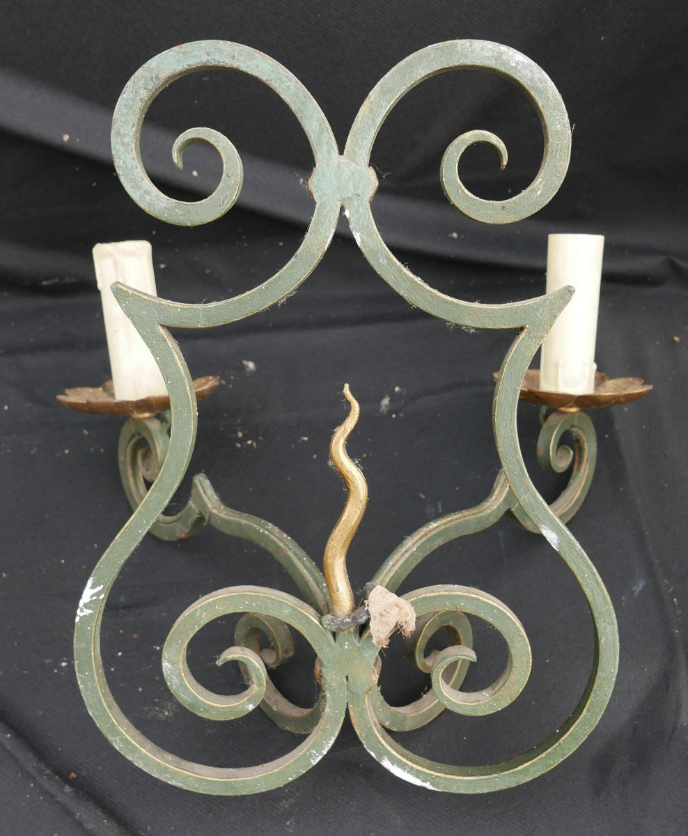 Paire d' Appliques en Fer Forgé Art Deco Vintage XXème Siècle-photo-4