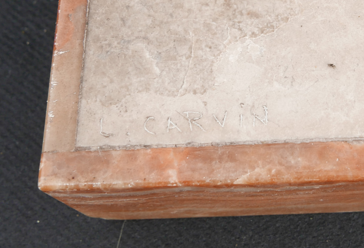 Louis Carvin Large Regule Greyhound On Marble Green Patina Art Deco 20th Century-photo-1