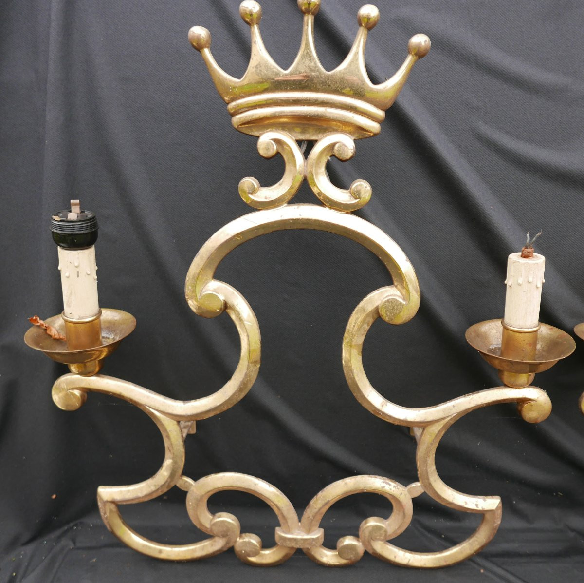 Large Vintage Gilt Bronze Wall Sconces, 20th Century, Signed-photo-3