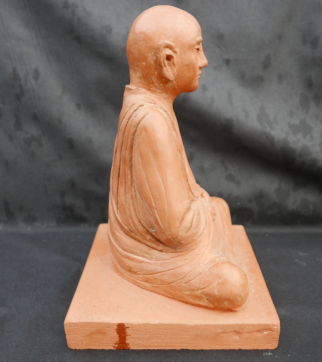 20th Century Terracotta Buddha Sculpture Monogrammed Js-photo-4