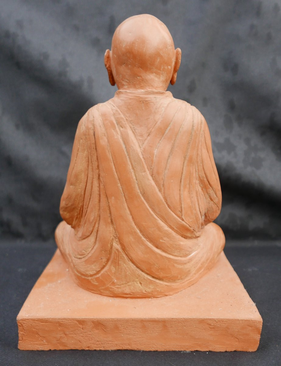 20th Century Terracotta Buddha Sculpture Monogrammed Js-photo-1