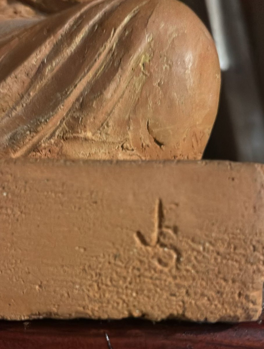20th Century Terracotta Buddha Sculpture Monogrammed Js-photo-3