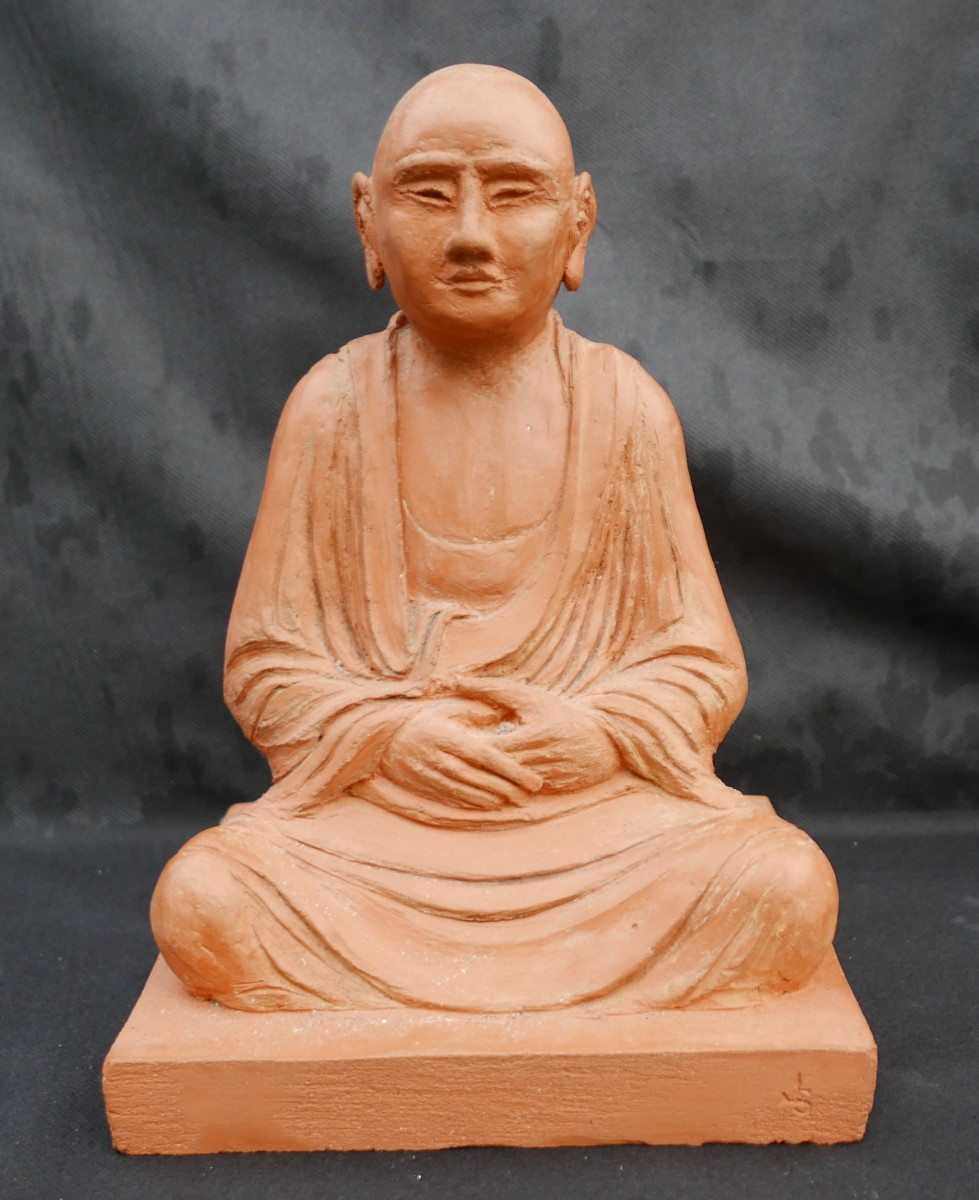 20th Century Terracotta Buddha Sculpture Monogrammed Js