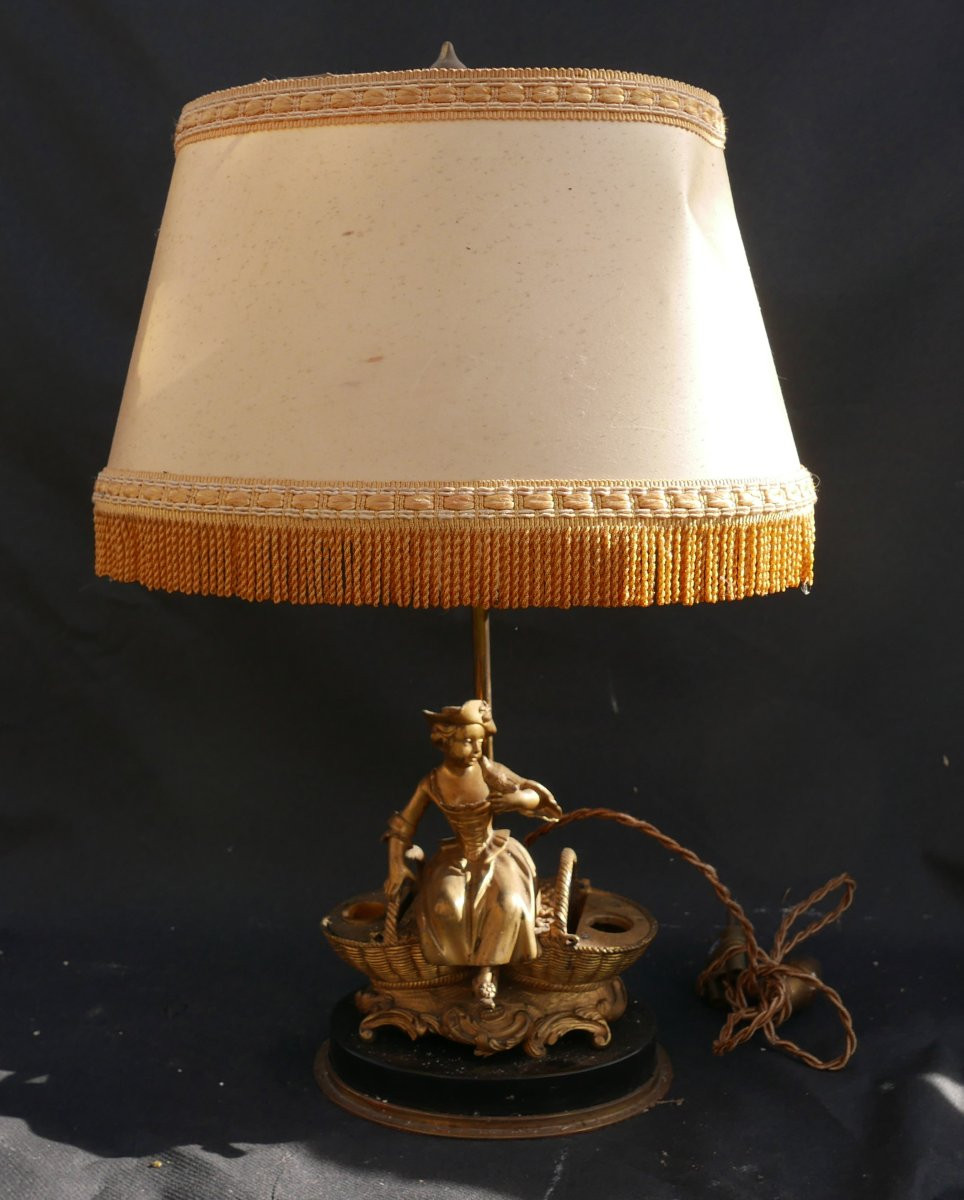 19th Century Bronze Marquise Inkwell Lamp-photo-2