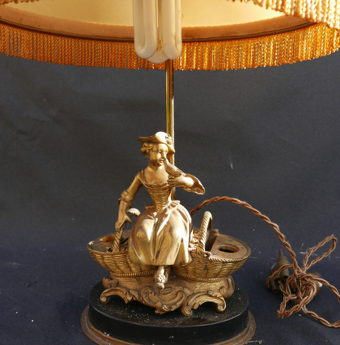 19th Century Bronze Marquise Inkwell Lamp