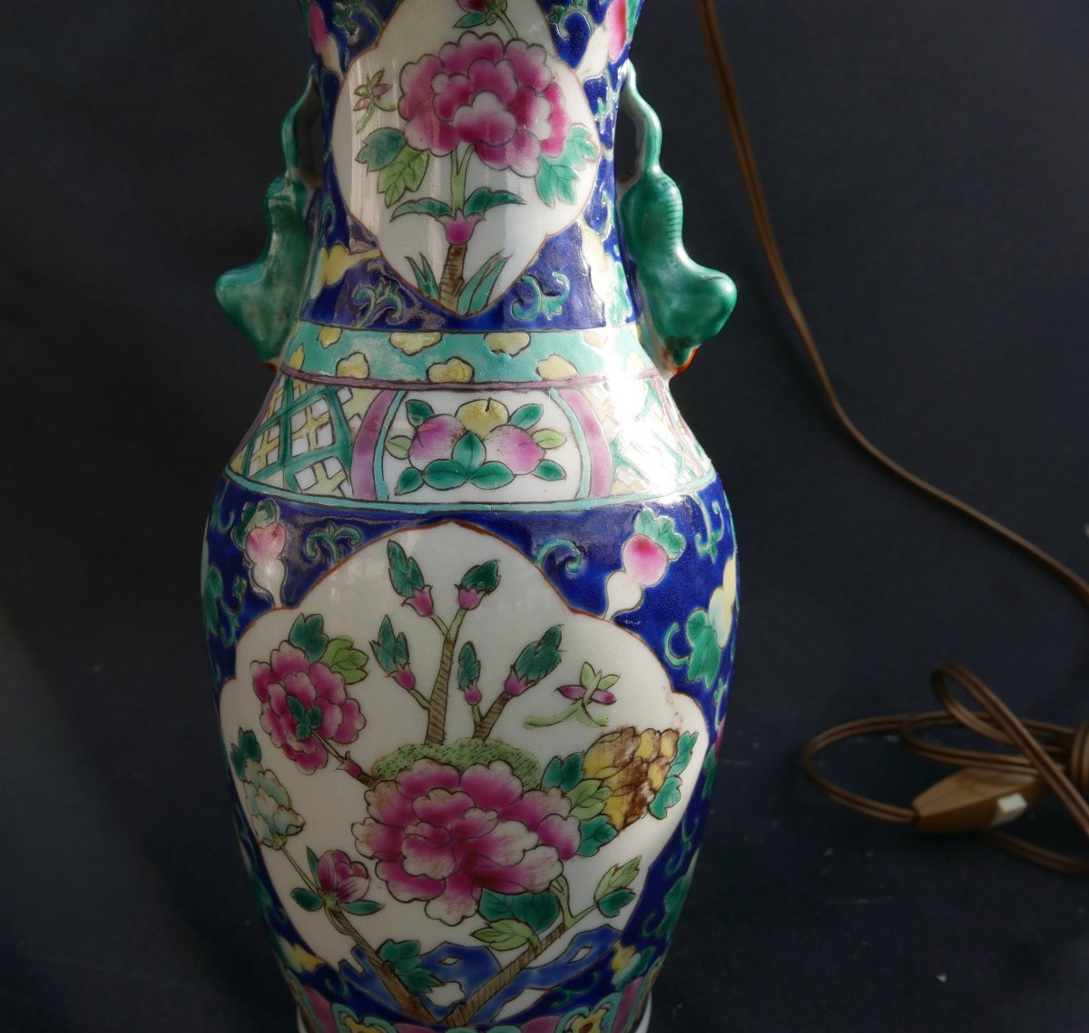 Pied de Lampe en Porcelaine Chinoise milieu XXème Siècle-photo-2