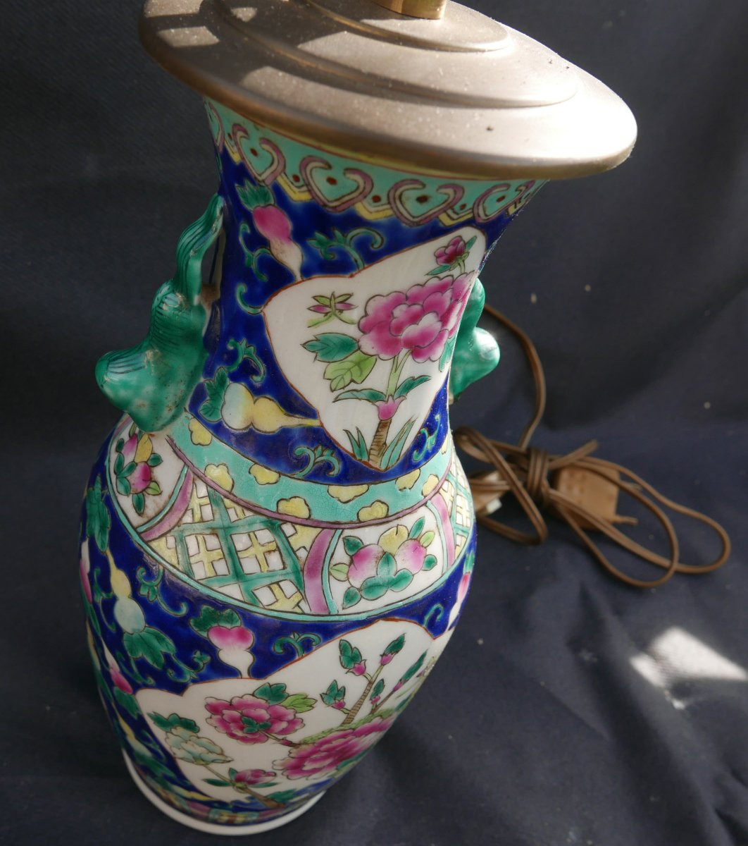 Pied de Lampe en Porcelaine Chinoise milieu XXème Siècle-photo-4