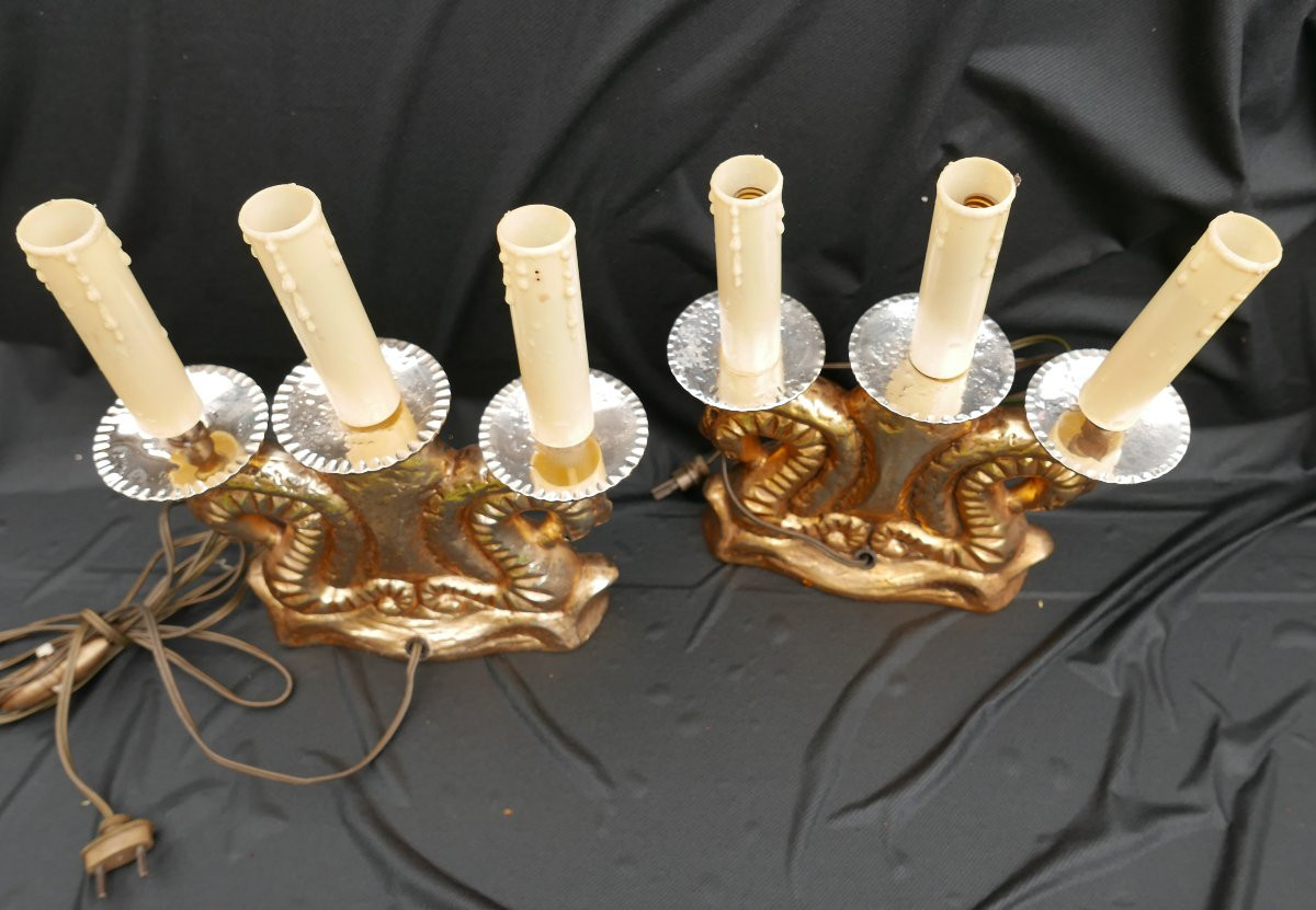 Pair Of Vintage Art Deco Candlesticks, 20th Century-photo-3