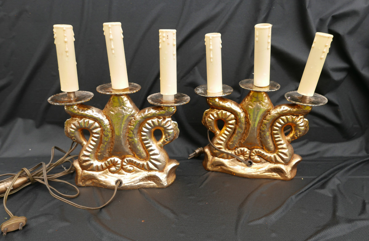 Pair Of Vintage Art Deco Candlesticks, 20th Century