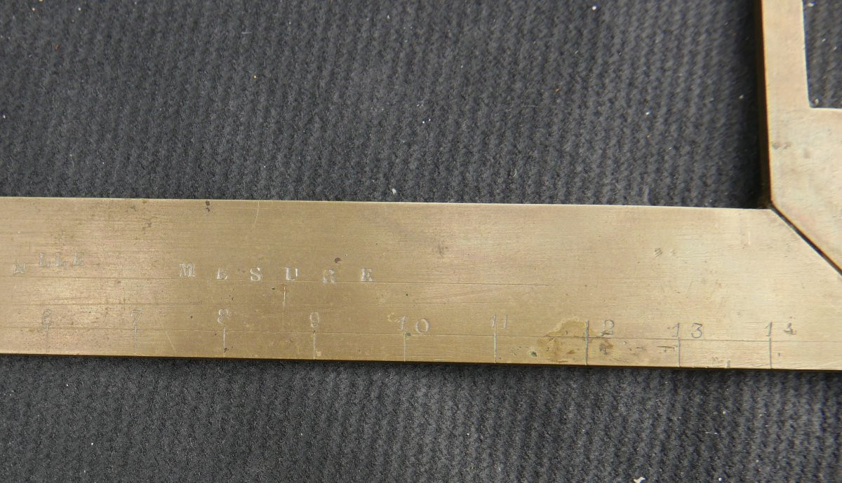 Engraved Brass Half Foot Set Square, 19th Century-photo-2