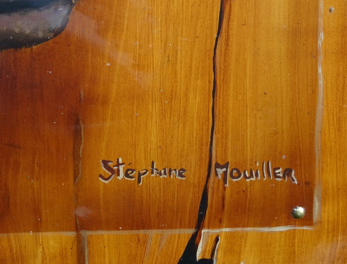 Stéphane Mouiller Tableau Portrait de Vaches Huile sur Panneau XXème siècle-photo-2