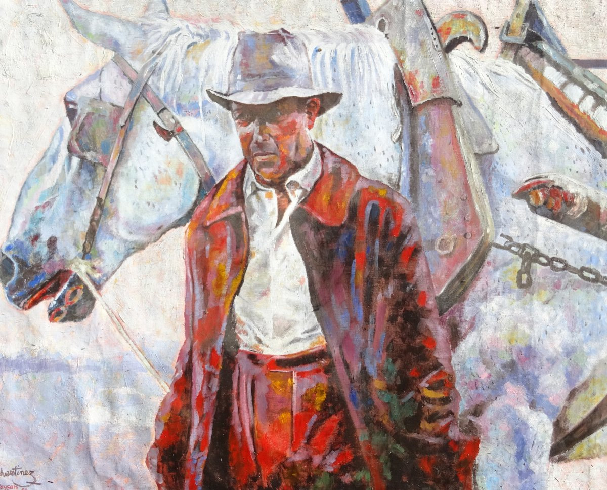 Martinez Portrait The Peasant French School Oil On Canvas 20th Century-photo-3