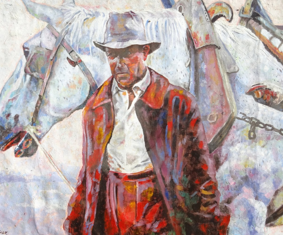 Martinez Portrait The Peasant French School Oil On Canvas 20th Century-photo-4