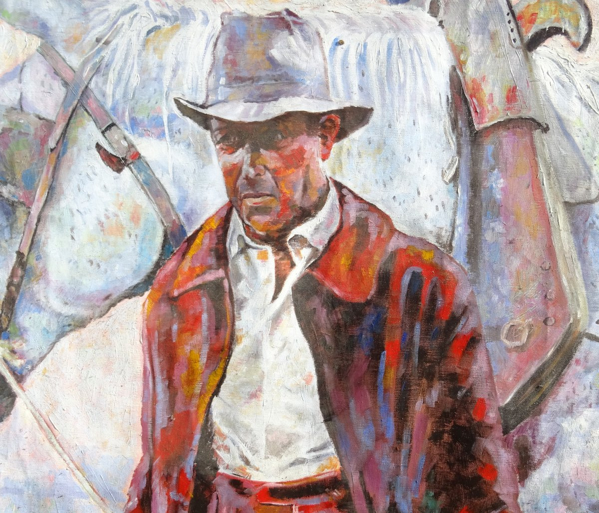 Martinez Portrait The Peasant French School Oil On Canvas 20th Century-photo-1