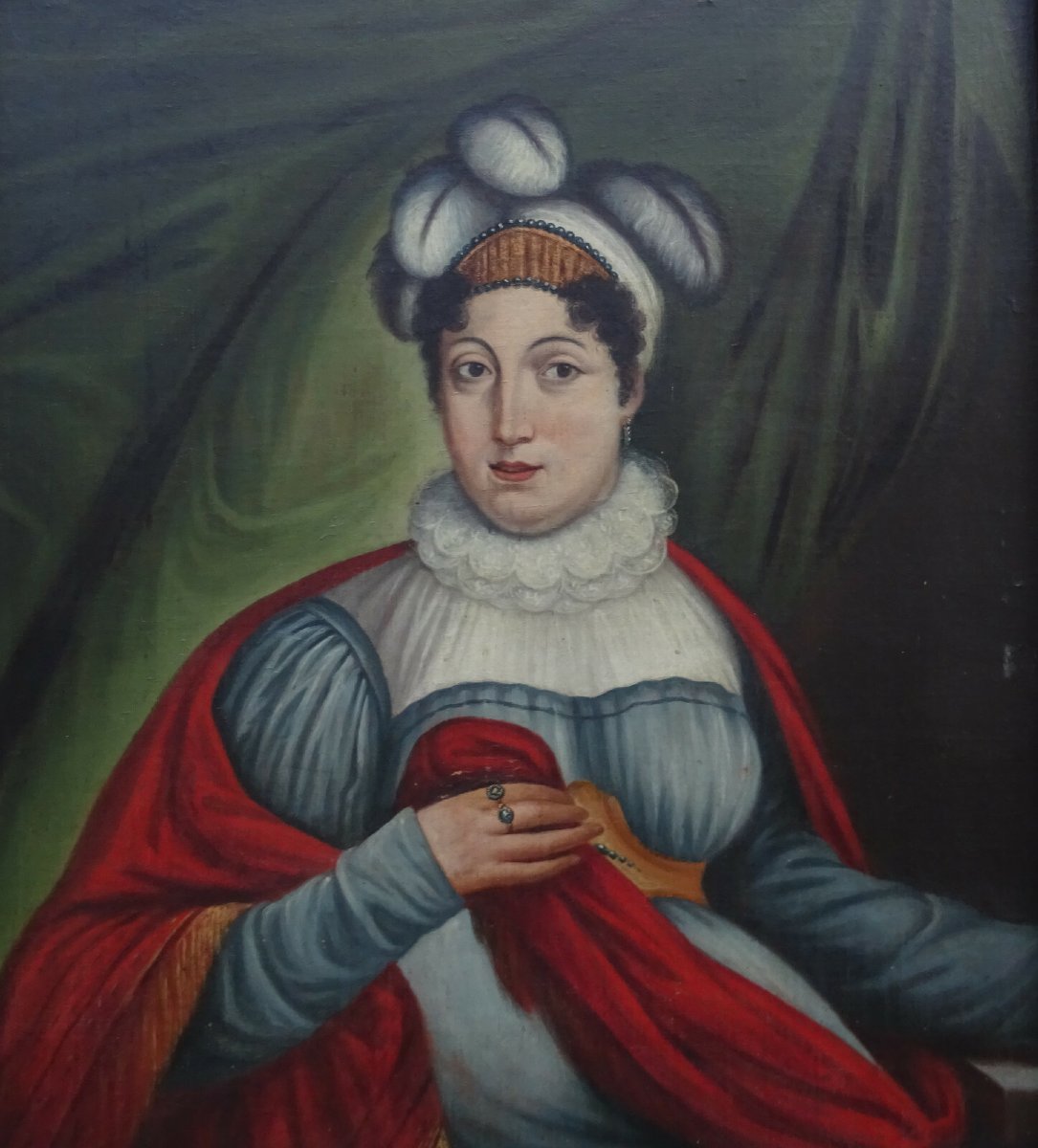 Grand portrait de Femme Epoque fin Ier Empire XIXème Siècle Huile/toile Vienne-photo-3
