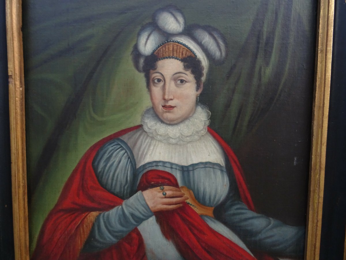 Grand portrait de Femme Epoque fin Ier Empire XIXème Siècle Huile/toile Vienne-photo-4