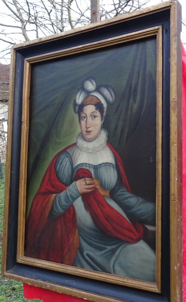 Grand portrait de Femme Epoque fin Ier Empire XIXème Siècle Huile/toile Vienne-photo-6