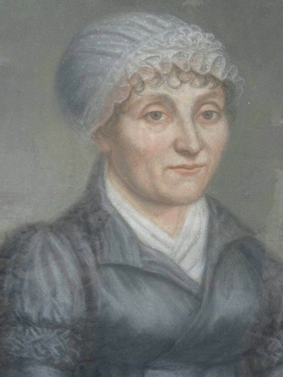 Painting, Portrait Of A Woman, Directoire Period, Pastel, 18th Century-photo-3