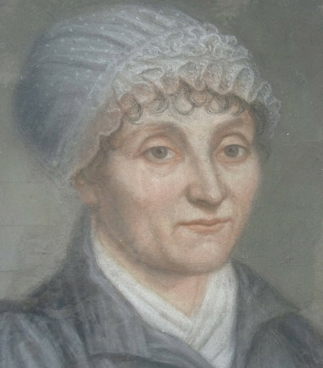 Painting, Portrait Of A Woman, Directoire Period, Pastel, 18th Century-photo-4