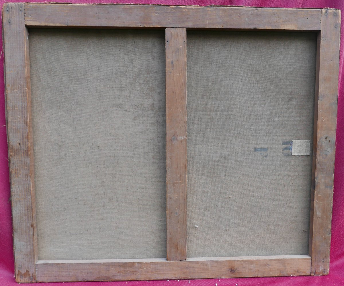 Landscape Painting Of A Riverbank, Oil On Canvas, Early 20th Century-photo-2