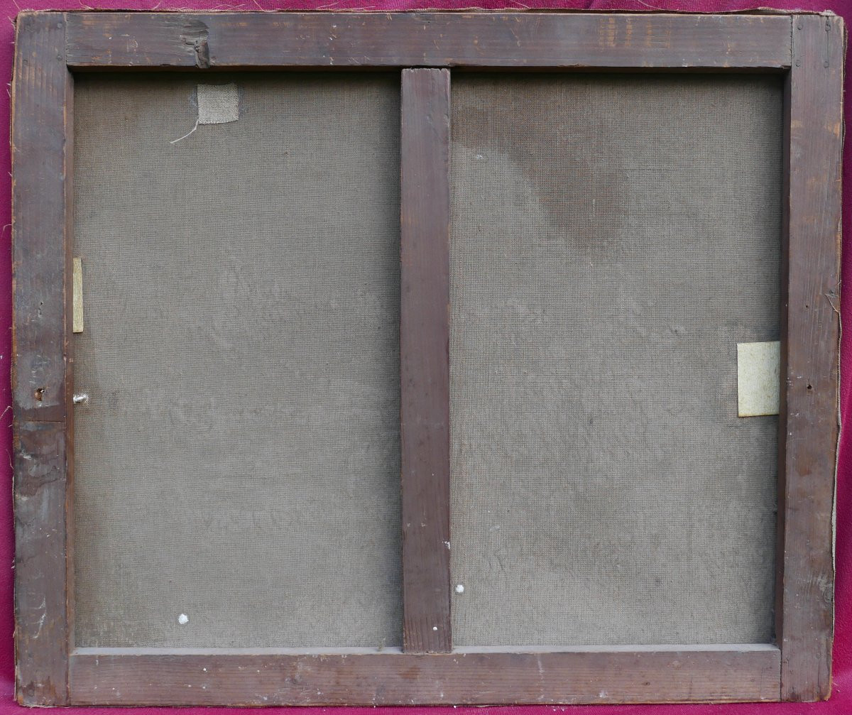 Landscape Painting Of A Lake In The Mountains, Oil On Canvas, Early 20th Century-photo-3