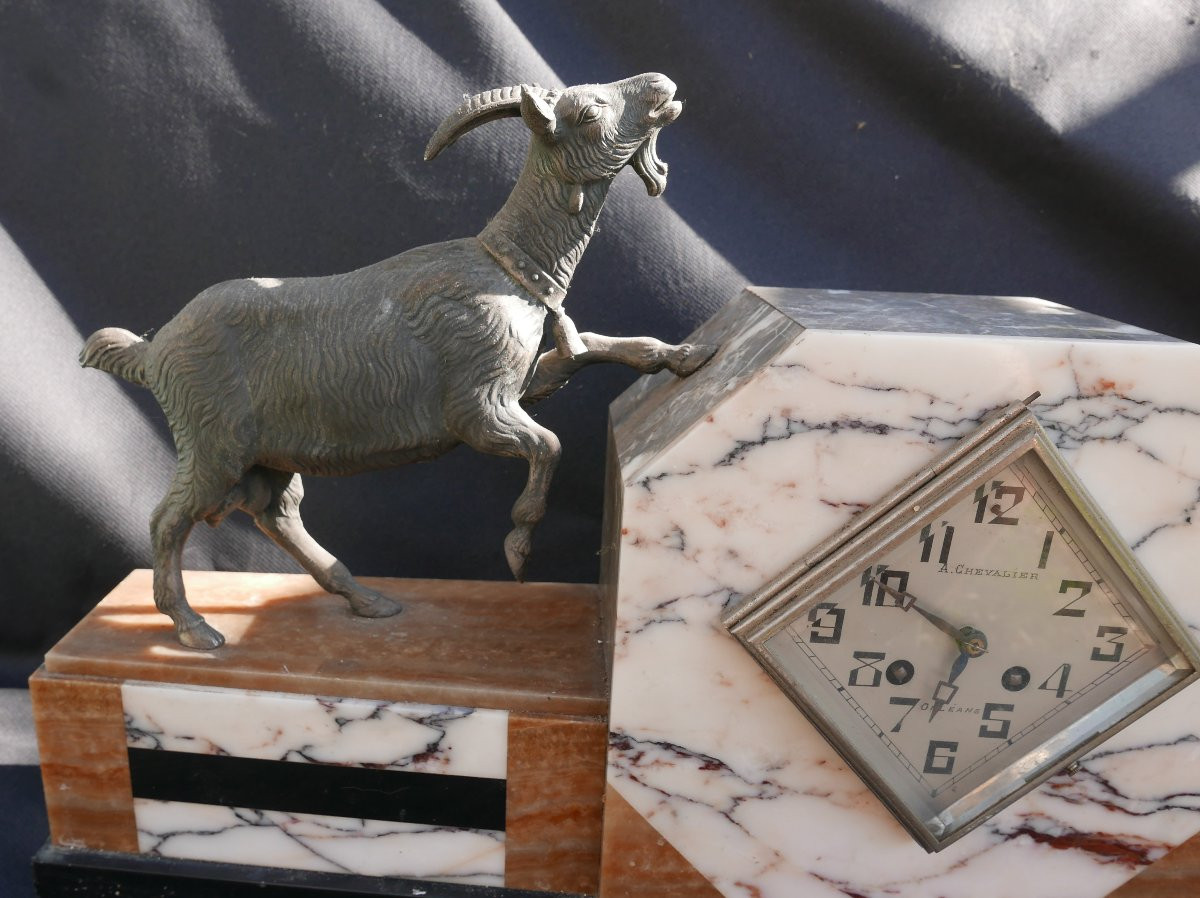 Complete 20th Century Marble And Onyx Goat Clock-photo-2