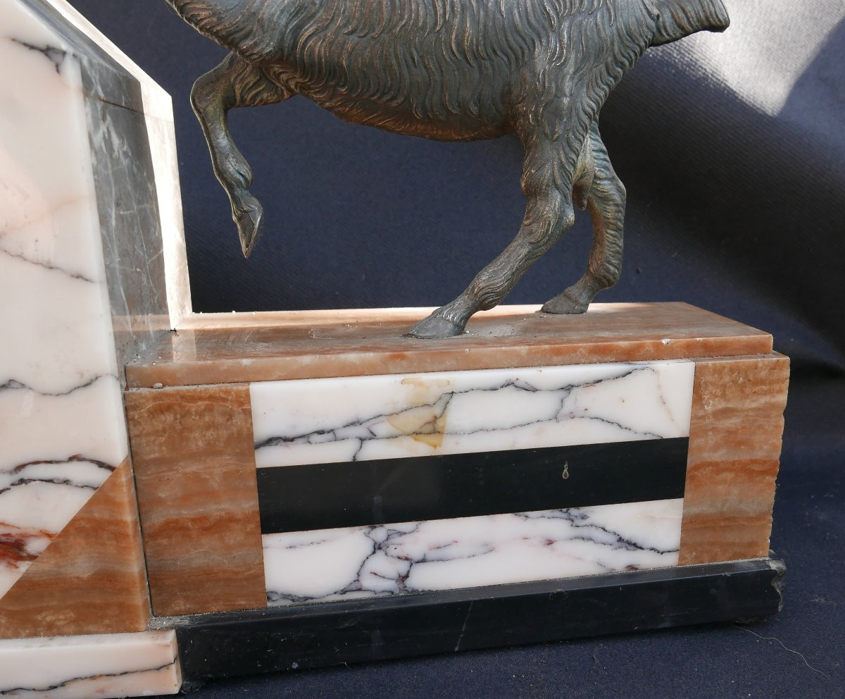 Complete 20th Century Marble And Onyx Goat Clock-photo-1