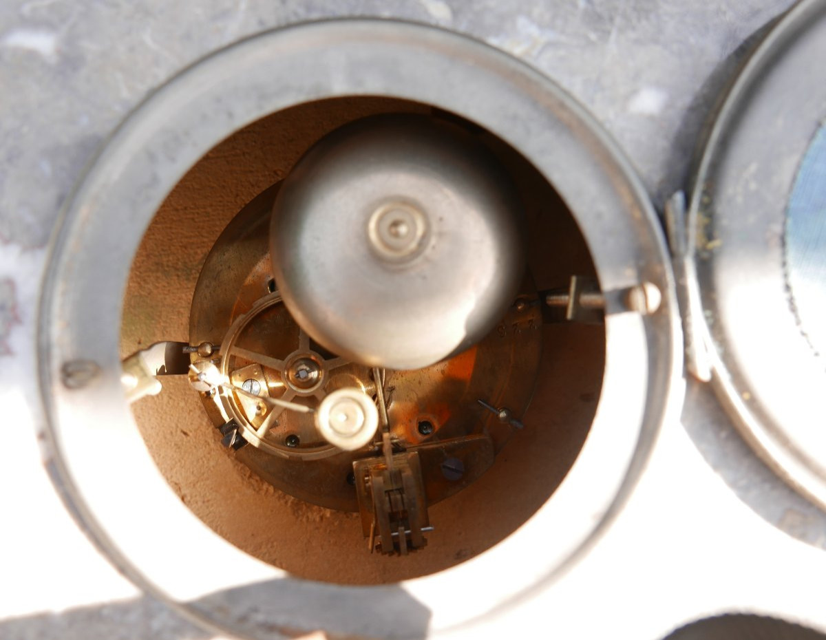 Complete 20th Century Marble And Onyx Goat Clock-photo-3