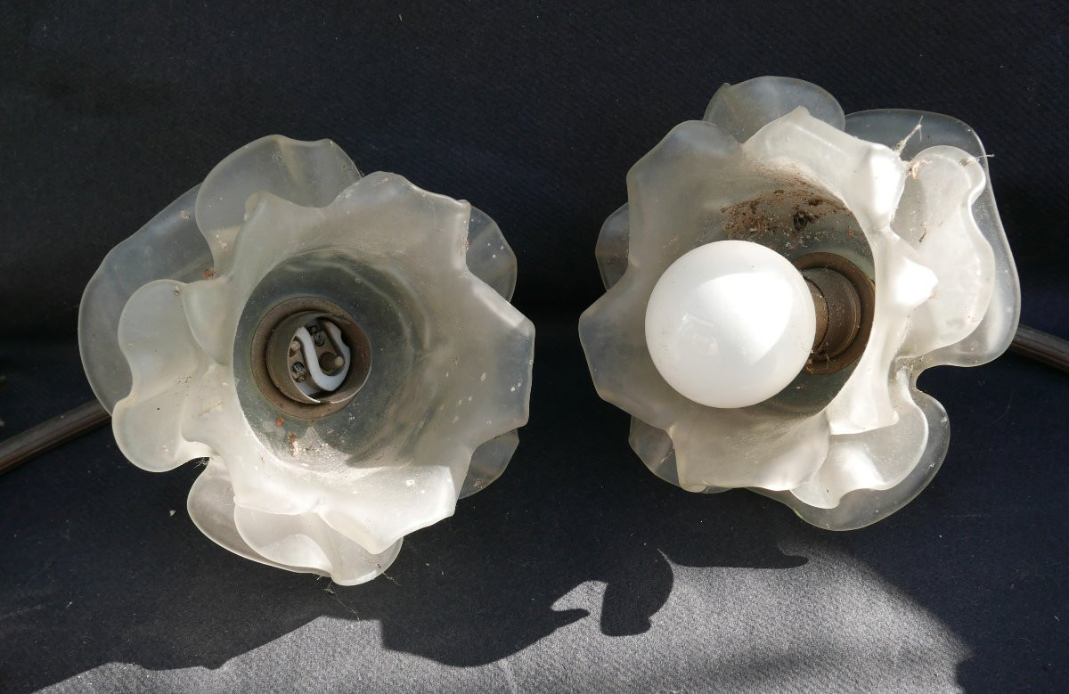 Pair Of Art Deco Glass Tulip Wall Sconces-photo-1