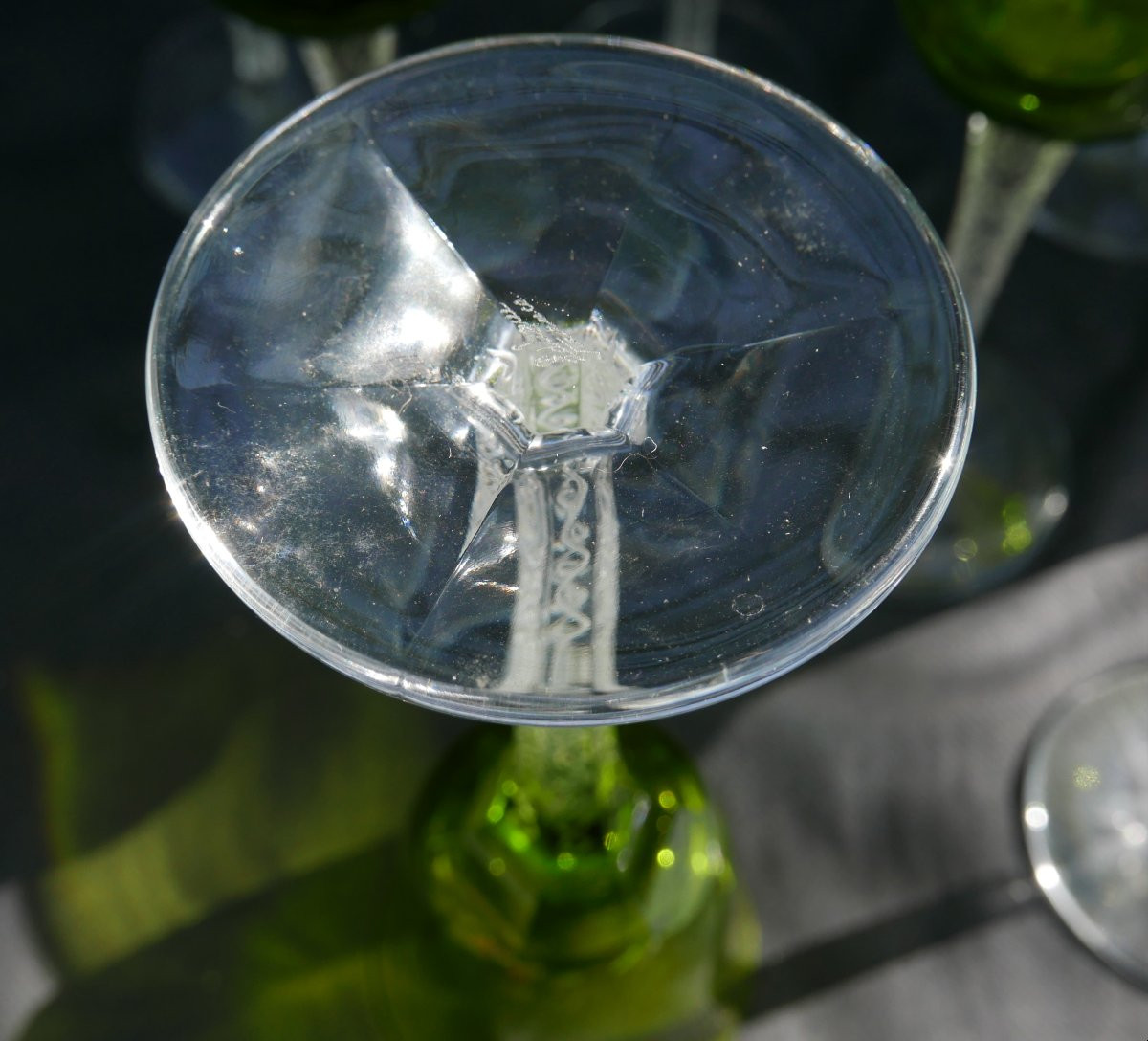 Set Of Nine Roemer Wine Glasses In Engraved Crystal By Lalique France-photo-1