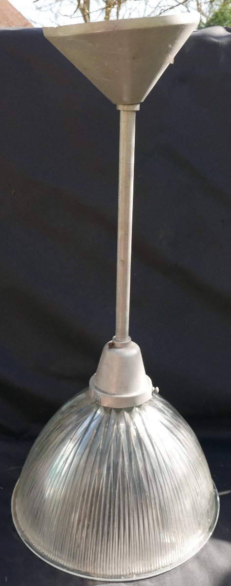 Industrial Ceiling Lamp, Holophane Glass