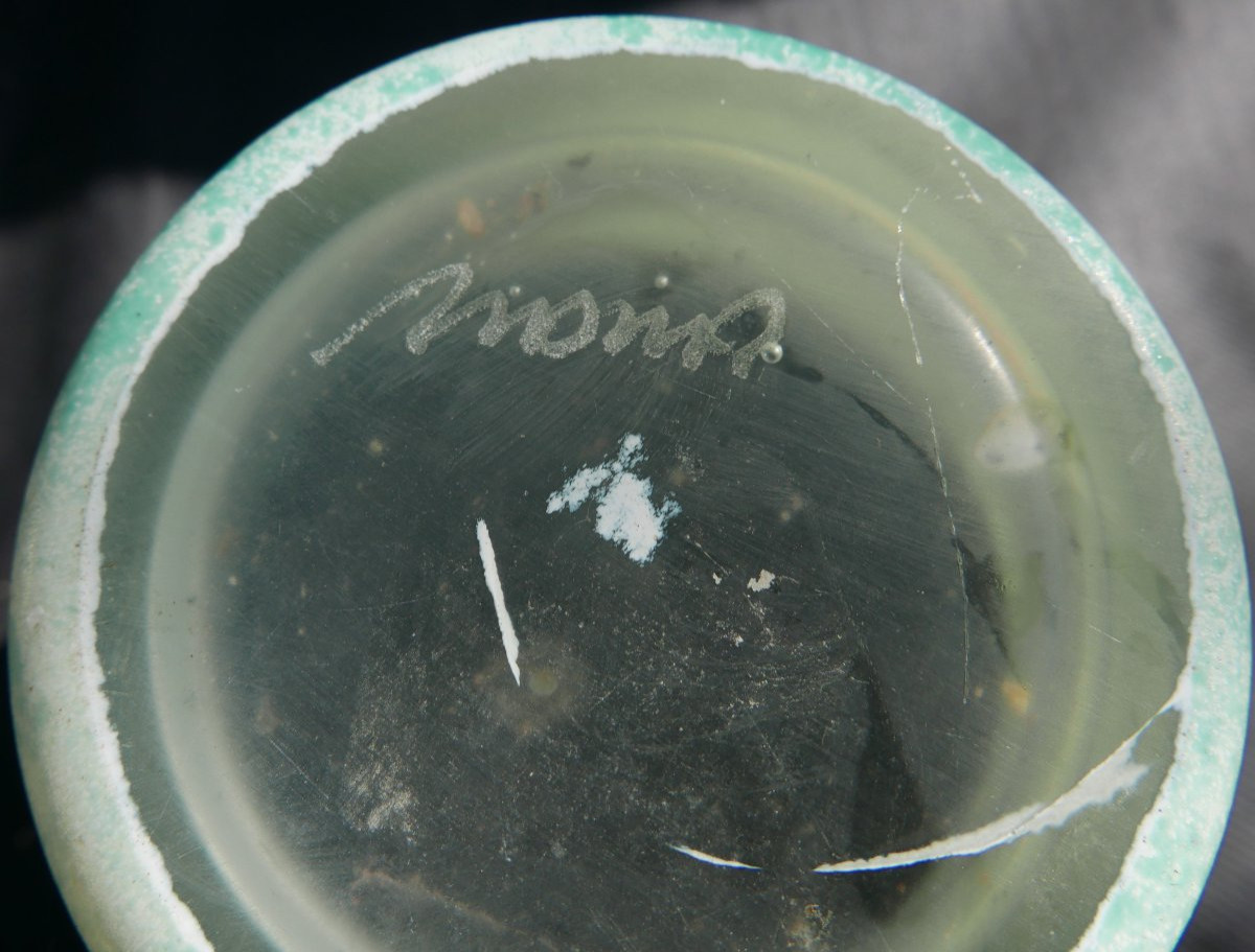 Vintage Glass And Glass Paste Vase Signed Mona-photo-3