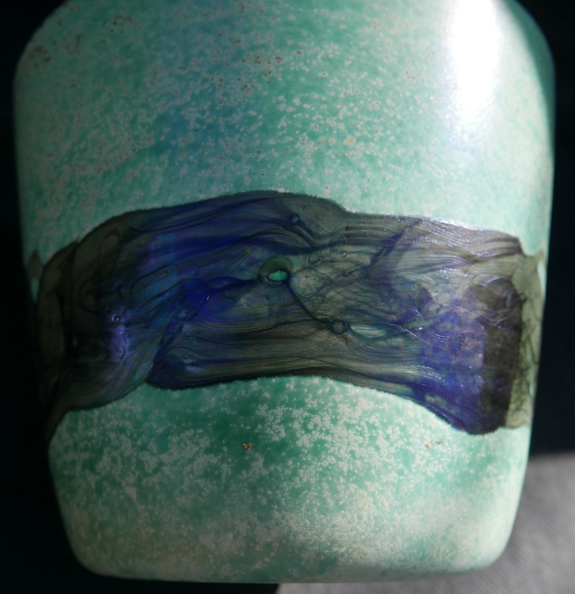 Vintage Glass And Glass Paste Vase Signed Mona-photo-4