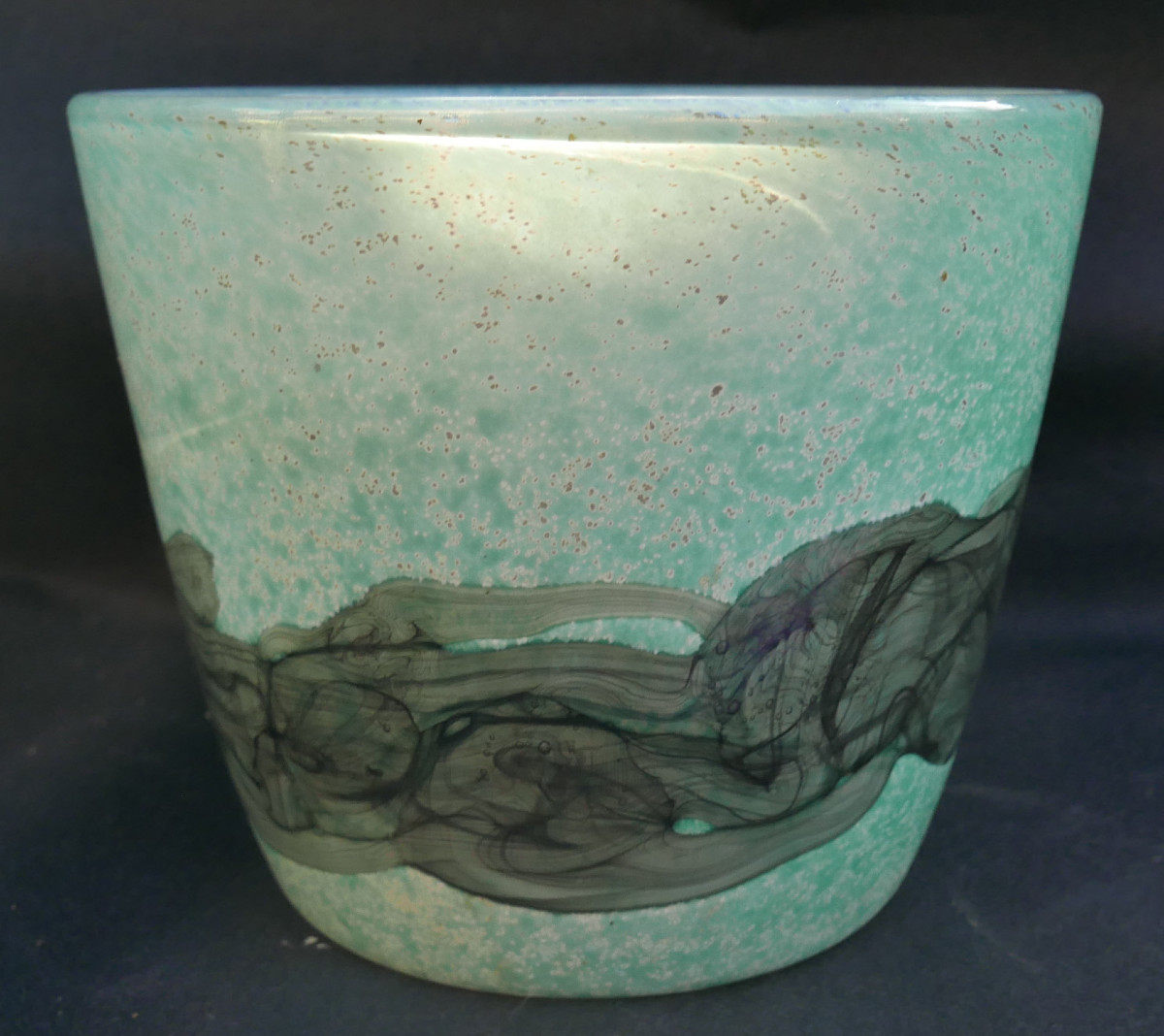 Vintage Glass And Glass Paste Vase Signed Mona