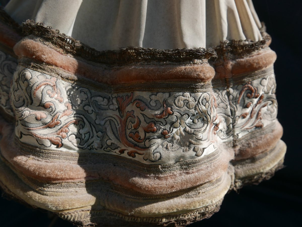 Ancienne Lampe en Tissu Montée sur un Bougeoir en Bronze Louis XVI-photo-3